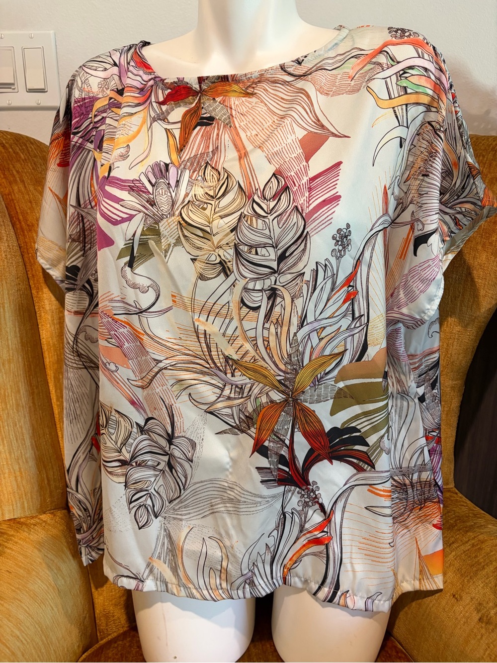 Bryn Walker Boxy Top Art To Wear Botanical Italian Fabric Made USA Lagenlook